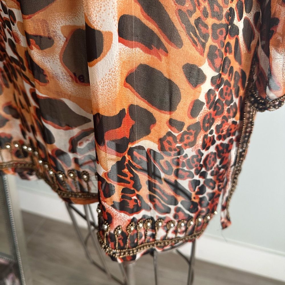 Kaftan-Tunic - Animal Print With Sequence In Gold - image 3